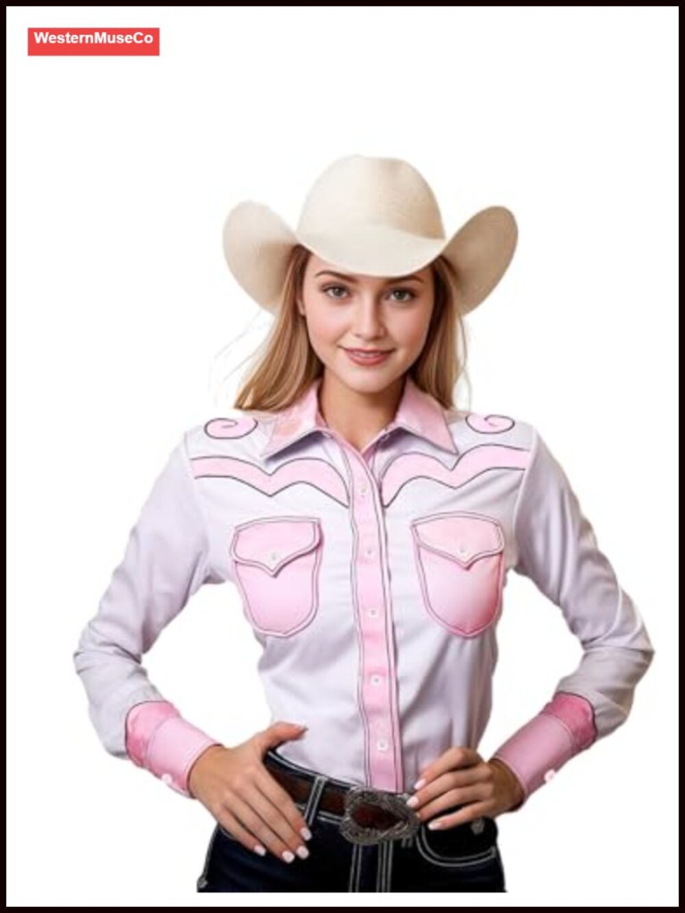 Western Snap Button Down Work Shirt Long Sleeve Blouse